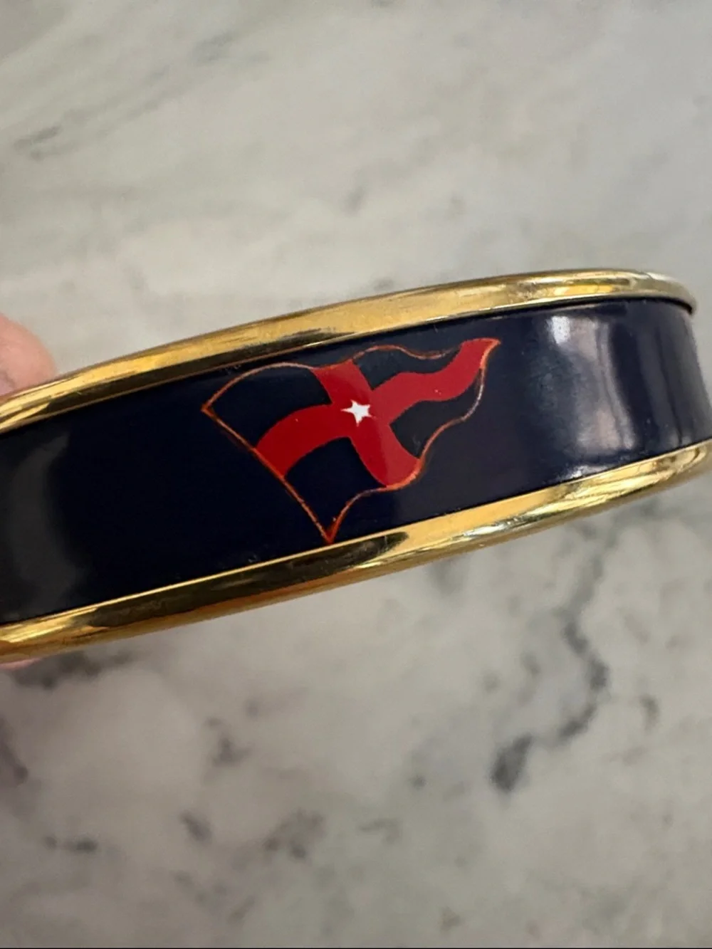 New York Yacht Club x Halcyon Days Navy Enamel Bangle w/NYYC Nautical Flag Motif